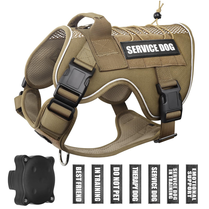 WINSEE Mesh Design Tactical Dog Harness with 7 Pet Patches, Service Dog in Training Breathable Molle Vest with Airtag Holdler, No Pull Adjustable Military Working Dog Vest for Extra Large Dogs X-Large Brown - PawsPlanet Australia