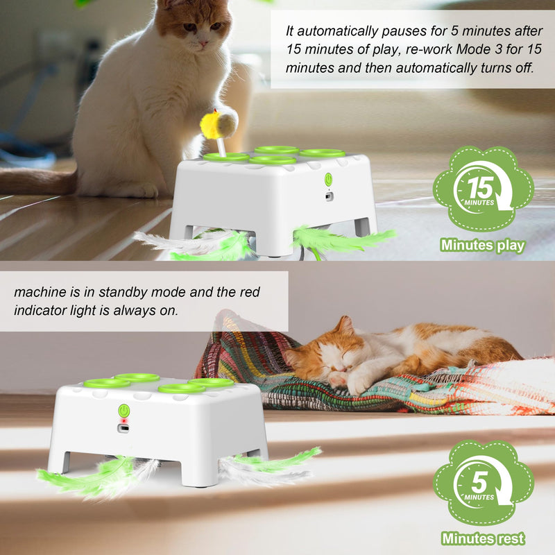 Interactive Cat Toys, 2-in-1 Automatic Cat Toy, 4 Holes Mice Whack A Mole Cat Mouse Toy with Moving Feather, Portable USB Rechargeable Electronic Kitten Toys White - PawsPlanet Australia