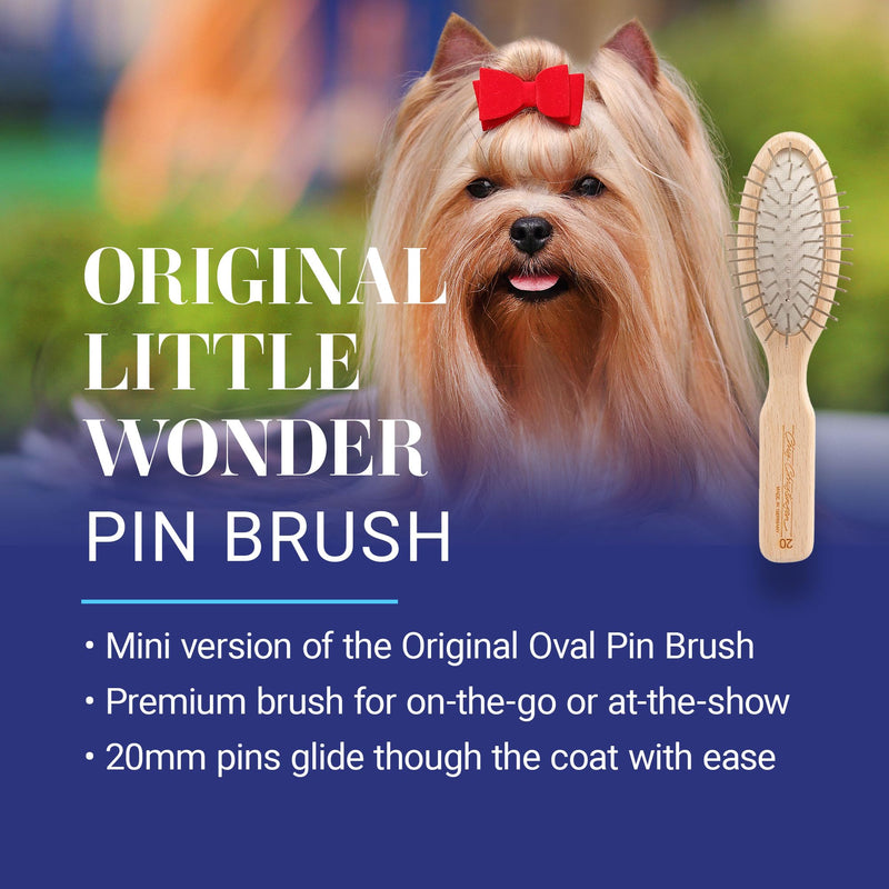 Chris Christensen Dog Brush, 5.75" x 1.25" Little Wonder Pin Brush (20mm), Original Series, Groom Like a Professional, Stainless Steel Pins, Lightweight Beech Wood Body, Ground and Polished Tips Brown 20mm-Mini