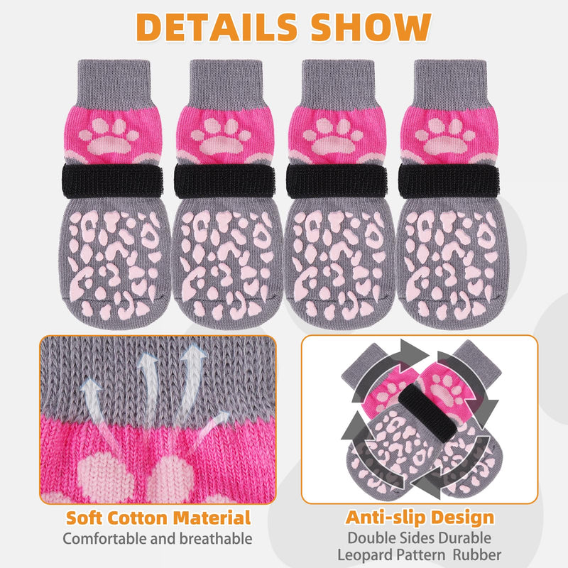 KOOLTAIL Dog Socks for Hot/Cold Pavement to Prevent Licking Paws for Hardwood Floors,Anti Slip,Pet Boots&Paw Protector with Grippers,Puppy Shoes Booties for Small Medium Large Senior Dogs Medium (4 Pack) Pink+Grey - PawsPlanet Australia