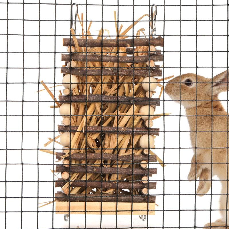 Wood Rabbit Hay Feeder, Hanging Grass Holder with 2 Hooks, Small Animals Feeding Hay Manager for Cage, Bunny Hay Feeder Rack for Chinchilla Guinea Pig Hamster Gerbil - PawsPlanet Australia