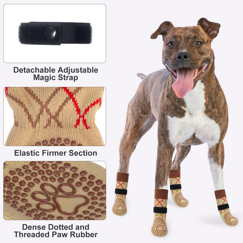 BEAUTYZOO Dog Socks to Prevent Licking Paws, Dog Socks for Hardwood Floors Anti Slip, Socks for Dogs, Dog Paw Protector, Dog Grippy Socks for Senior Dog, Non Slip Dog Socks Prevent Scratching- Size L L(4 Pack) Khaki - PawsPlanet Australia