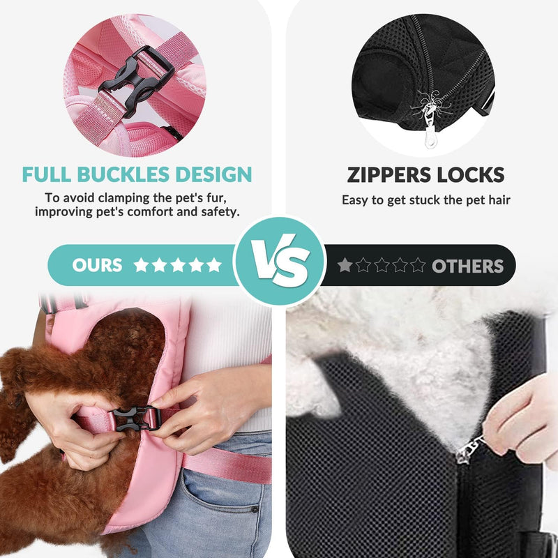 Carrier Backpacks, Adjustable Pet Backpack Carrier, Legs Out Easy-fit Dog Chest Bag for Medium Small Dogs, Hands Free Dog Front Carrier for Hiking, Cycling（Pink S） Pink - PawsPlanet Australia