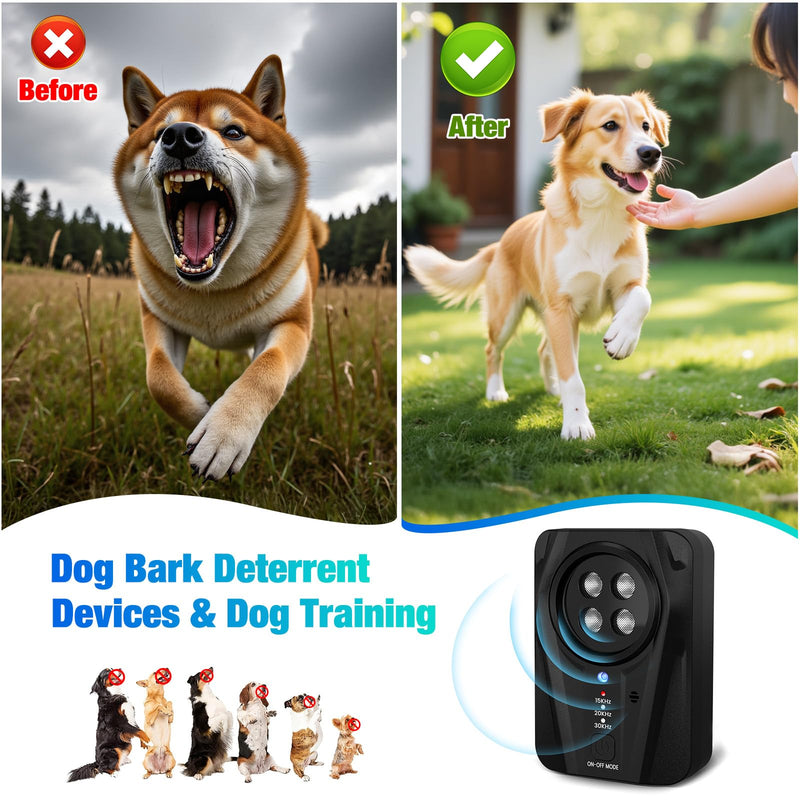 Dog Bark Deterrent Devices, Automatic Anti Barking Device with 4 Ultrasonic Transmitters Long Range 50FT, 3 Mode Rechargble Barking Control Devices, Effective Stop Bark Box Outdoor & Indoor Dark Black