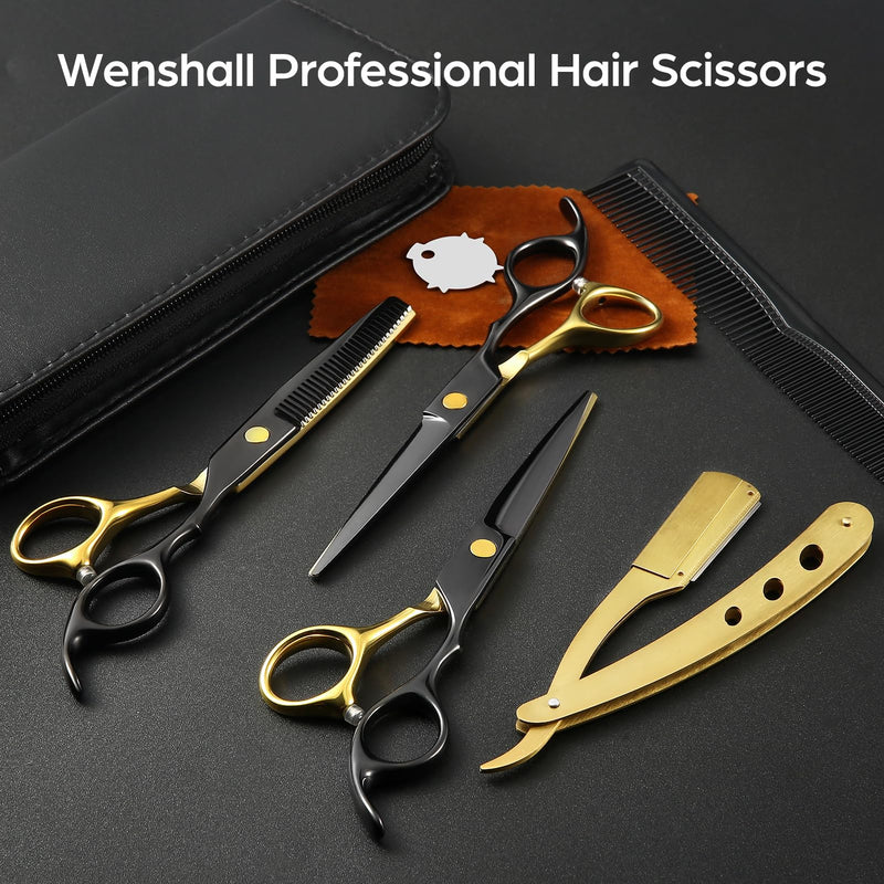 Professional Black Gold Hair Scissors 6.89" Teeth Japanese Stainless Steel Multifunctional Salon Thinning Scissors Straight Shears Tools for Men Women Home Salon Barber - PawsPlanet Australia