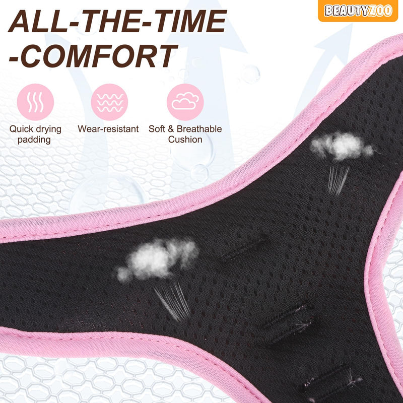 BEAUTYZOO No Pull Dog Harness and Leash Set with 2 Metal Leash Clips - Overhead-Free 3 Snap Buckles Design, Adjustable No-Choke Soft Padded Reflective Oxford Pet Vest for Small Medium Large Dogs, M M: chest 16"-28" Pink Flower - PawsPlanet Australia