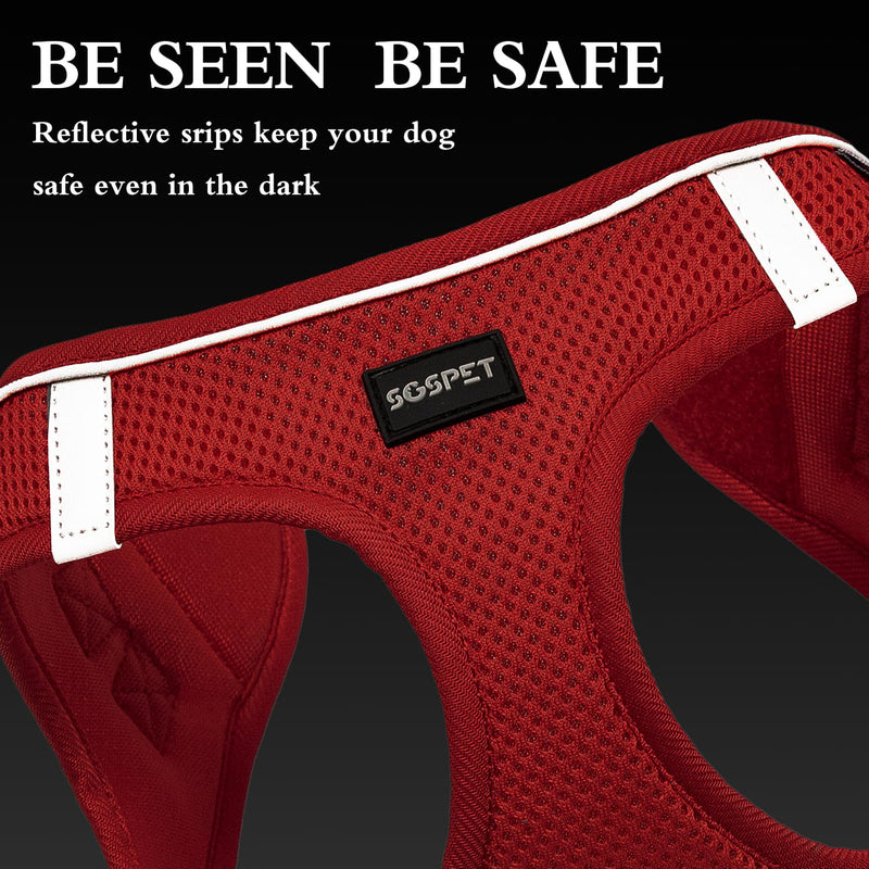 Dog Harness, Dog Breathable Mesh Harness Vest Collar Soft Chest Strap Leash Set, All Weather Mesh, Adjustable Reflective Puppy Harness, No Pull Harness for Small, Medium Dogs Cats (Red, M) Red M(chest17.3-18.9) - PawsPlanet Australia