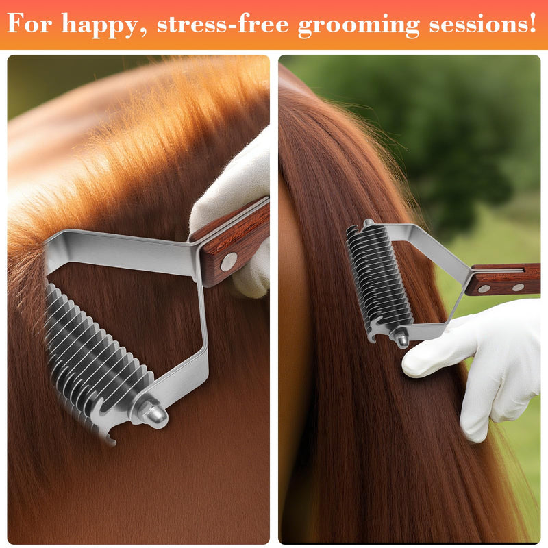 2-Sided Horse Comb Mane Deshedding Tool Goats Cow Brush for Grooming,Horse Brush Set with Leather Show Comb Holder,40 Stainless Blades and Wood Handle,Livestock,Pet - PawsPlanet Australia