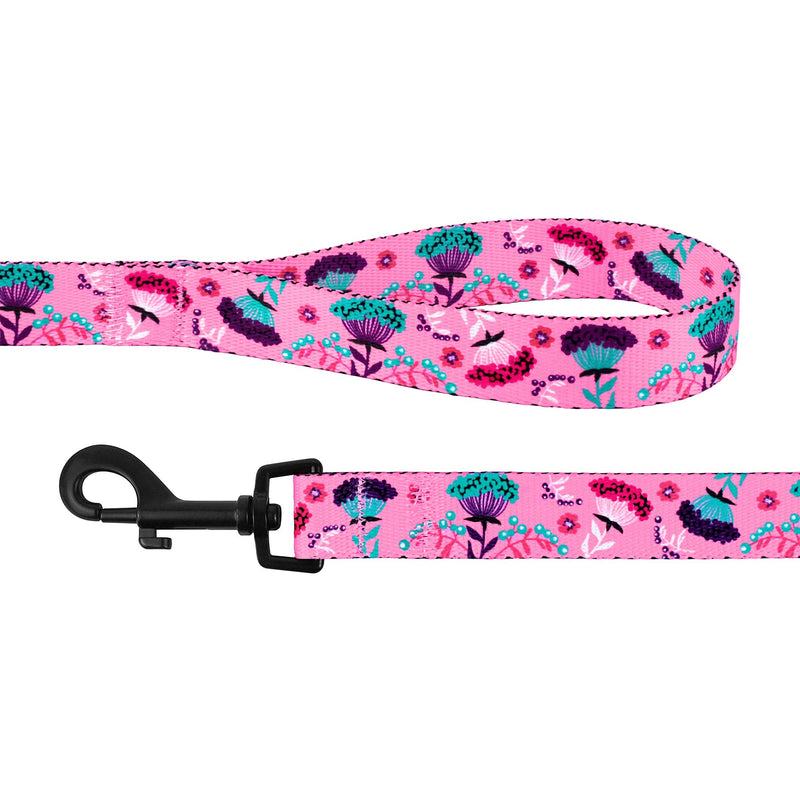 CollarDirect Floral Dog Leash Nylon Pattern Flower Print Adjustable Pet Leashes for Dogs Small Medium Large Puppy (L, Pink)