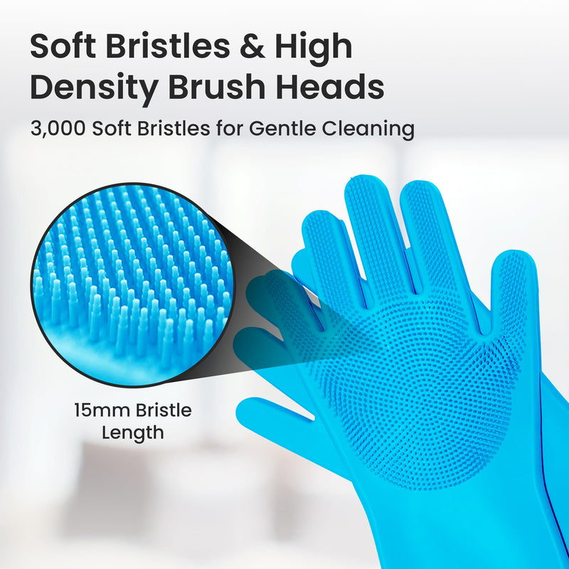 Pet Grooming Gloves for Dogs Silicone Dog bath Gloves with Soft Bristles, 5 finger design Grip Puppy & Cat washing Gloves for Grooming, massage, Scrubbing, Deshedding & Cleaning 1 pair Large Blue - PawsPlanet Australia