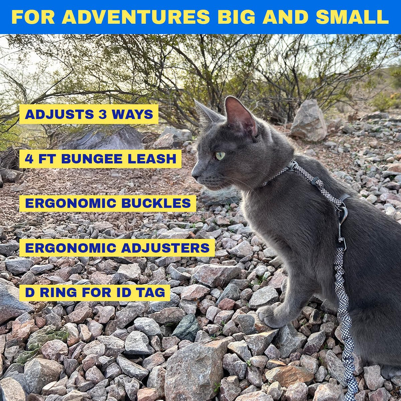 Travel Cat Harness and Bungee Leash Set - 2 in 1 Adjustable Escape Proof Cat Harness & Leash for Small, Medium, Large Cats, Kitten - Safe H-Style for Outdoor Walking (Checkered) Checkered - PawsPlanet Australia