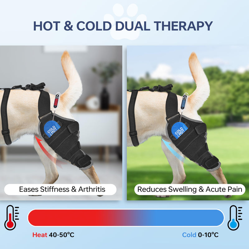 Dog Knee Brace for Back Leg - Adjustable Breathable Canine Leg Wrap with Hot & Cold Gel Packs - Supports Large & Medium Dogs with Arthritis, Hip Dysplasia, ACL Injuries M right leg