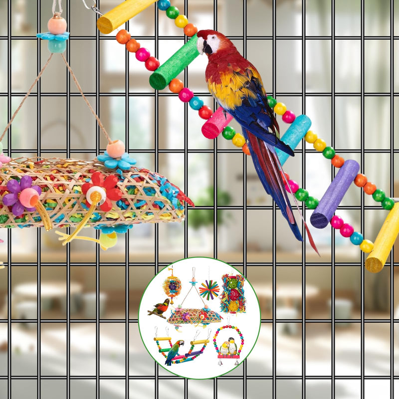 6pcs Parakeet Toy Cockatiel Toys Swing Hanging, Parrot Chewing Shredding Foraging Bird Toys with Rope Perch for Parakeets, Lovebirds, Conures, Cockatiels, Budgies - PawsPlanet Australia