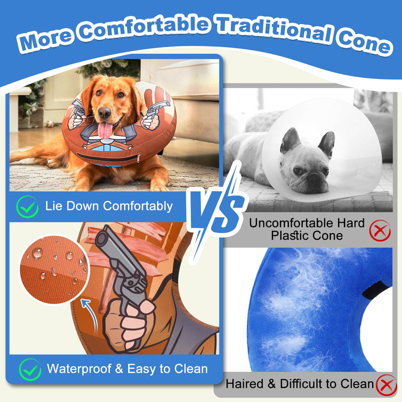 BARKLESS Soft Dog Donut Collar, Rottweiler Inflatable Alternative Cone Collar After Surgery to Stop Licking, Adjustable Protective Surgical Pillow Cone for Large Medium Small Dogs Brown XL (Neck: 18"-23") - PawsPlanet Australia