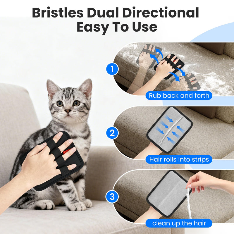 Pet Hair Removal Glove for Cats & Dogs, Upgraded Four-Finger Magic Brush Electrostatic Pet Hair Gloves, Reusable Pet Hair Remover Tool for Laundry, Couch, Carpet, Car Seat Black