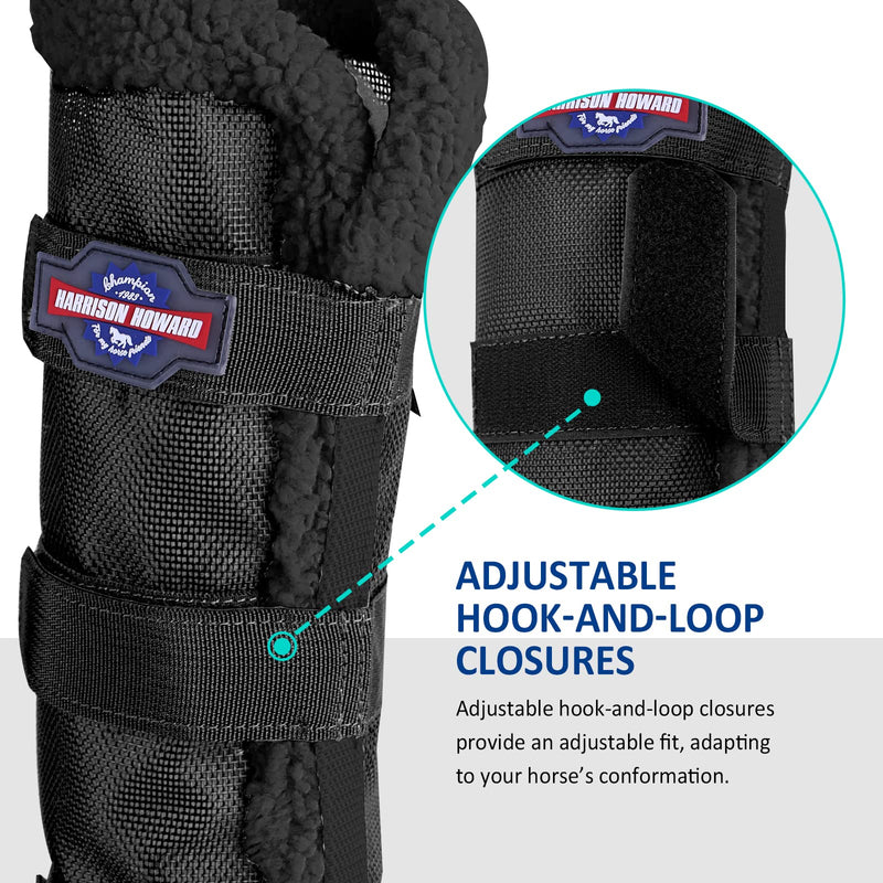 Harrison Howard Horse Fly Boots with Fleece Trim Long-Lasting Breathable Cool Mesh Adjustable Closure Full (Large) Classic Black