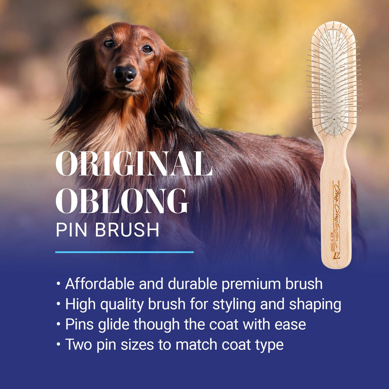 Chris Christensen 27 mm Oblong Pin Dog Brush, Original Series, Groom Like a Professional, Stainless Steel Pins, Lightweight Beech Wood Body, Ground and Polished Tips Brown 27mm