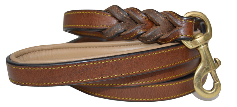 Soft Touch Collars Braided Leather Dog Leash Traffic Handle 6 FT x 3/4 INCH Brown - PawsPlanet Australia