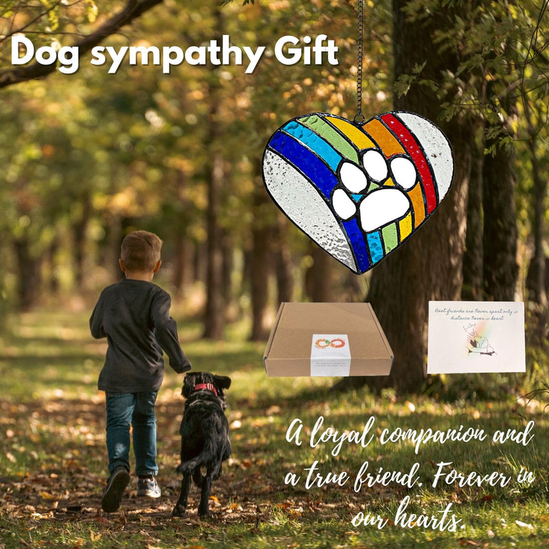 Stained glass Dog Memorial Gifts for Loss of Dog, pet memorial gifts for dogs, Paw Prints Forever in Our Hearts, Rainbow Bridge Dog Memorial gifts,dog passing away gifts rainbow, heart, paw print - PawsPlanet Australia