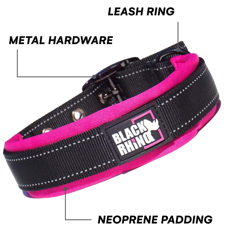 Black Rhino - The Comfort Collar Ultra Soft Neoprene Padded Dog Collar for All Breeds - Heavy Duty Adjustable Reflective Weatherproof (Large, Pink/Black) Large - PawsPlanet Australia
