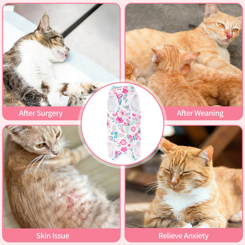 Cat Recovery Suit Cat Onesie for Cats, Breathable Cats Surgery Recovery Suit for Female Spay & Abdominal Wounds Skin Diseases, Kitten Surgical Onesie Body Suit Anti Licking Cone Alternative Butterfly Small