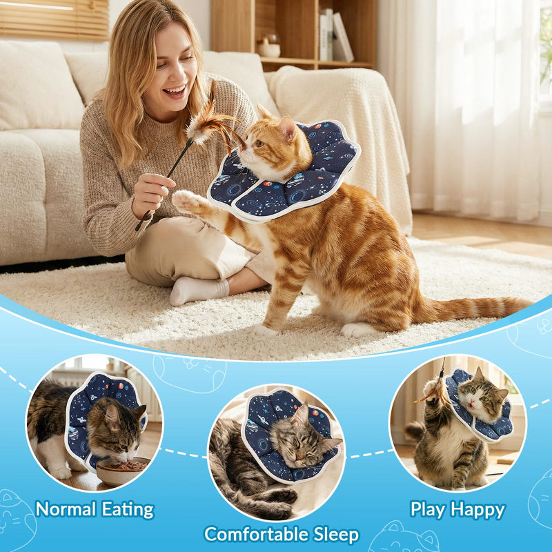 Cat Cone Collar Adjustable, Protective Recovery Collar Soft, Cat Cone Neck Prevent Licking Wound After Surgery, for Cats (M) M