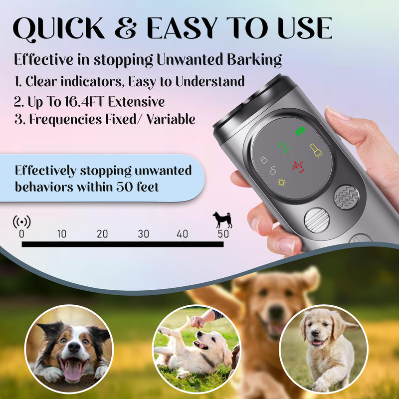 Dog Bark Deterrent Devices, 3X Ultrasonic Anti Barking Device for Dogs, Dog Training & Behavior aids Up to 50 FT Range, Safe & Effective Bark Deterrent, Training Tools with LED Flashlight & HD Display - PawsPlanet Australia