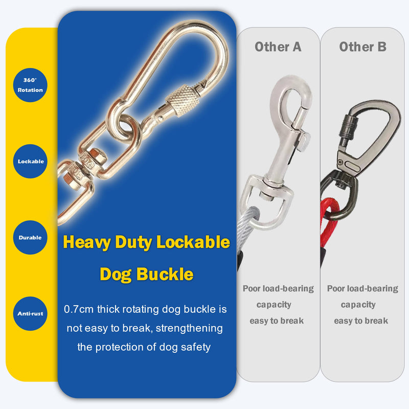Dog Leads for Yard 25ft - Dog Chains for Outside Heavy Duty,Camping, Chew Proof Dog Runner Long Leash, Training Tether Tie Out Cable for Large Dogs (Grey, Large / 25FT) Grey - PawsPlanet Australia
