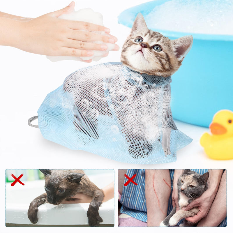 Veemoon Adjustable Paw Release Bath Bag Made of Breathable Polyester Cat Grooming Kitten Muzzle Basket for Bathing and Cleaning