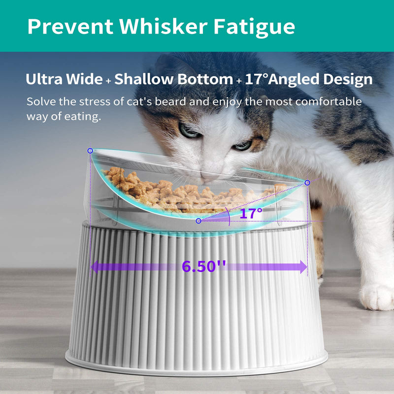 uahpet Elevated Cat Food Bowl, Super Widen Raised Cat Food Dishes for Protecting Spine, Reliefing Whisker Fatigue, Anti-Vomiting Tilted Pet Feeding Bowls