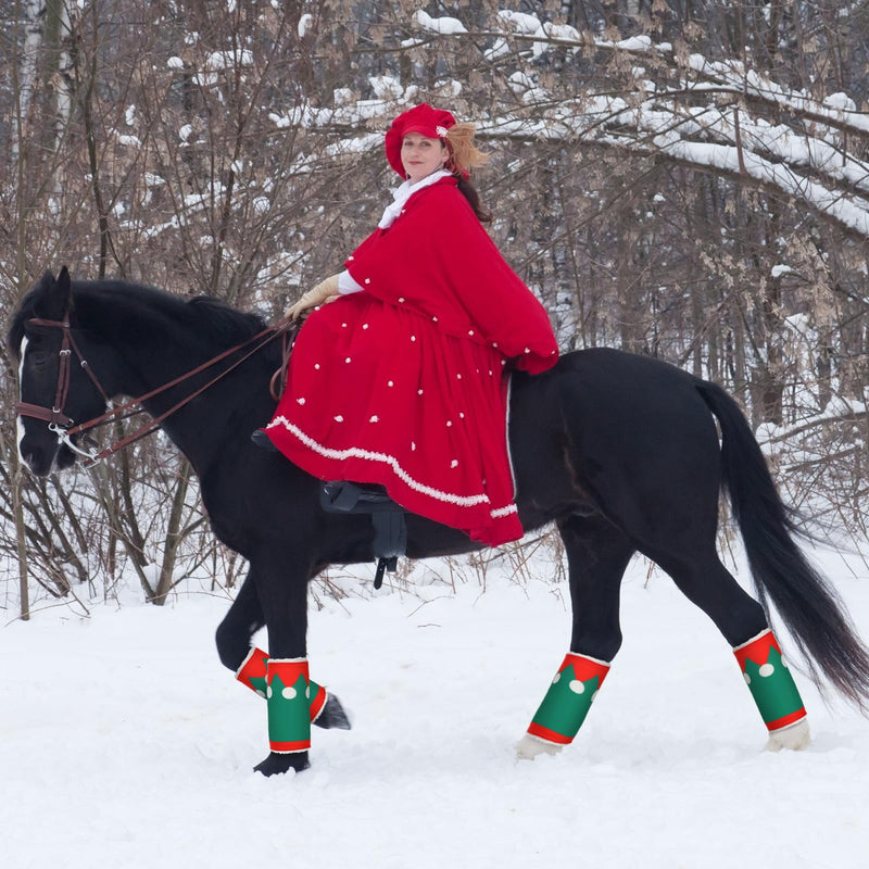 Paterr 12 Pcs Christmas Horse Leg Wraps Faux Fur Polyester Standing Wraps for Horses Sheep Leg Wraps Leg Wraps for Horses Christmas Party Parades Supplies (Elf Style) Elf Style