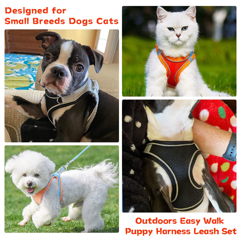Soft Small Dog Harness and Leash Set Mesh Puppy Harnesses Leash Easy Walk Dog Harness Vest Adjustable Reflective No Pull Dog Harnesses for Small Dogs Cats (Orange Blue,XXS) XXS (Recommend 3-6 lbs) Orange Blue - PawsPlanet Australia