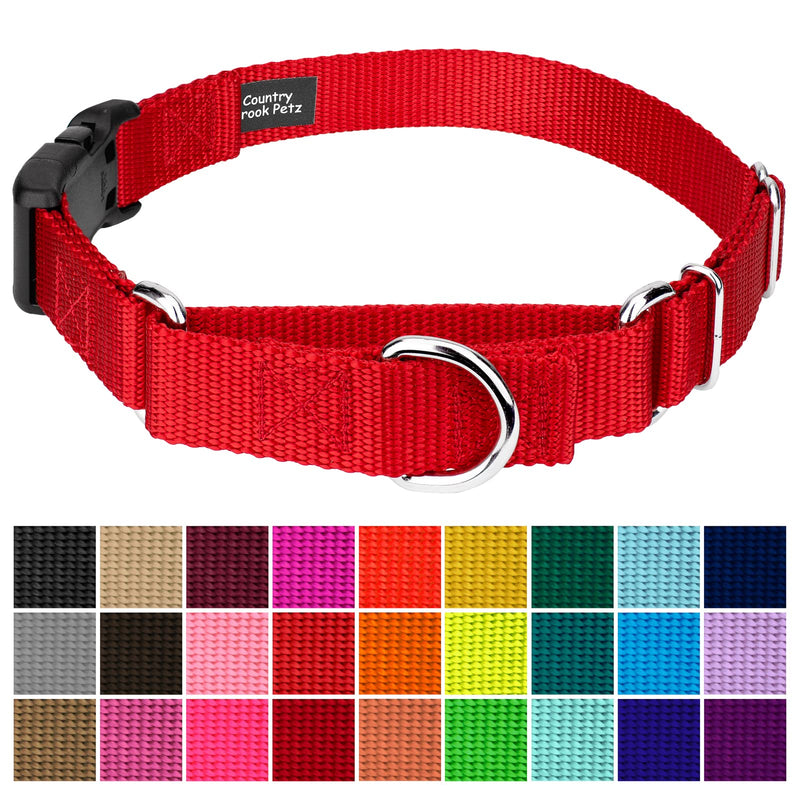 Country Brook Petz Heavy Duty Nylon Adjustable Martingale Dog Collar with Deluxe Buckle for Small Medium Large Breeds - 30+ Vibrant Color Options (5/8 Inch, Extra Small, Bright Red) Extra Small (Pack of 1) - PawsPlanet Australia
