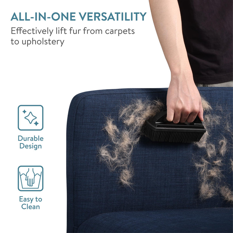 Navaris Pet Hair Remover Brush - for Multiple Surfaces Including Furniture, Carpets, Clothes - Dog and Cat Quick Easy Fur Remover with Handle - 15.5 x 8.5 x 5cm (6.1" x 3.3" x 2") - PawsPlanet Australia