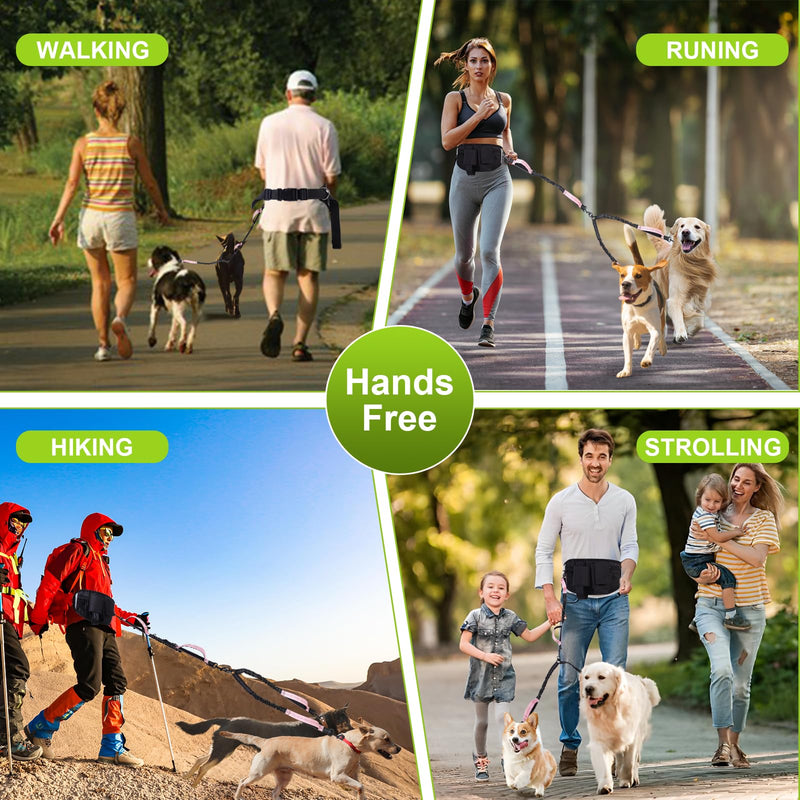 Hands Free Dog Leash with Adjustable Waist Belt, Double Waist Leash for Two Dog Walking Training Jogging, Double-Leashes for Two Large Dogs, Dual Padded Handles Pet Running-Leashes Hands Free(Pink) Pink For 2 Dog - PawsPlanet Australia