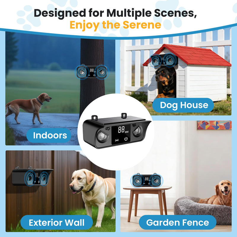 Anti Barking Devices for Dog, Solar Ultrasonic Dog Bark Deterrent Devices,Outdoor Waterproof Bark Deterrent with 50ft Range for Indoor/Outside Use Black