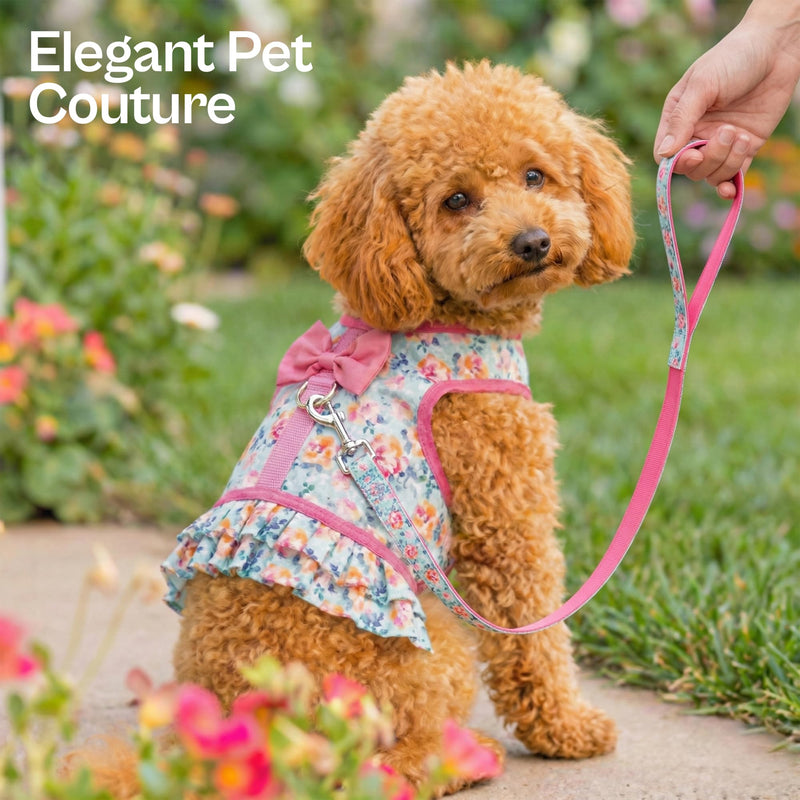 Parisian Pet Floral Dog Harness Dress - Breathable No Pull Puppy Dress with Pink Bow and Leash Ring - 100% Mesh Fabric Harnesses for Dogs - Soft Padded Step in Pet Vest - Dog Harness for Large Dogs XL Spring Blossoms