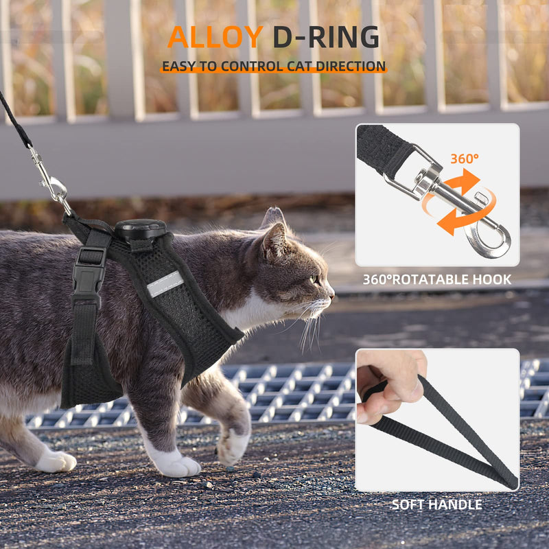 AirTag Cat Harness and Leash for Walking, Integrated Cat Vest with 100% Waterproof Air Tag Holder, Escape Proof Reflective Adjustable Vest Harnesses with Apple Air Tag Case for Cats, Kittens, Puppies Small Black - PawsPlanet Australia