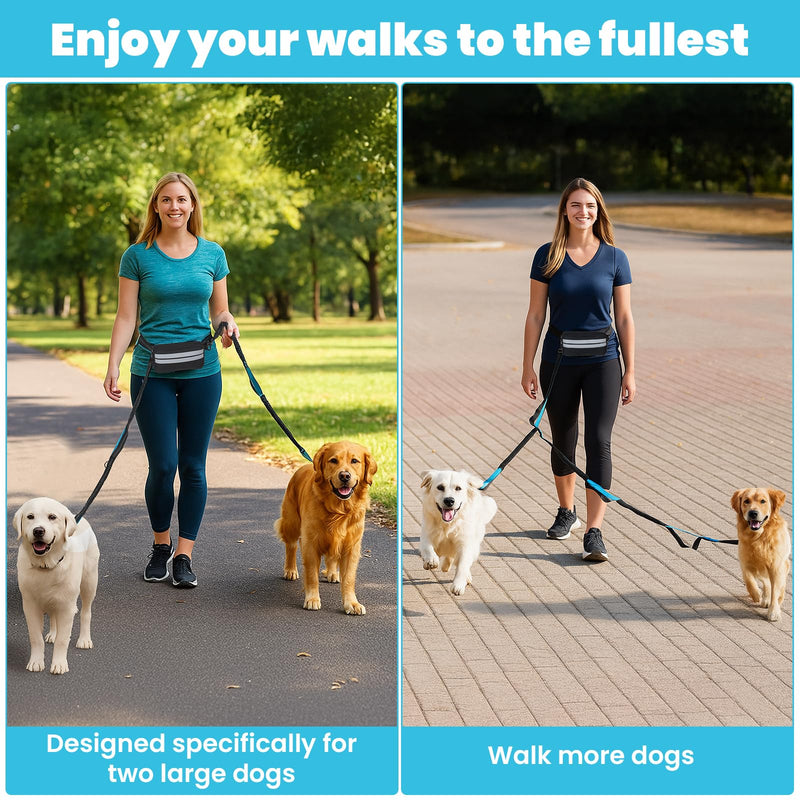 Hand Free Dog Leash with Pouch, Dog Leash for 2 Dogs with Dual Handles Retractable Dogs Walking Belt for Running Walking Jogging Pet Belt - PawsPlanet Australia