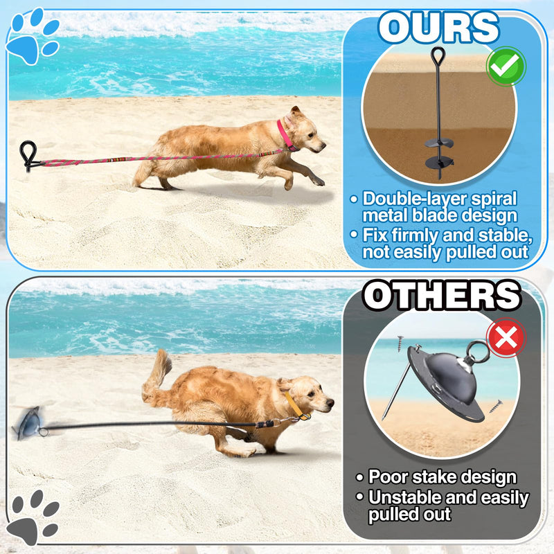 Beach Dog Stake Anchor - 360° Swivel Dog Tie Out Stake, Heavy Duty Dog Stake for Outside Beach Essentials with Bag, Easy to Install for Yard Ground Sand Park Camping