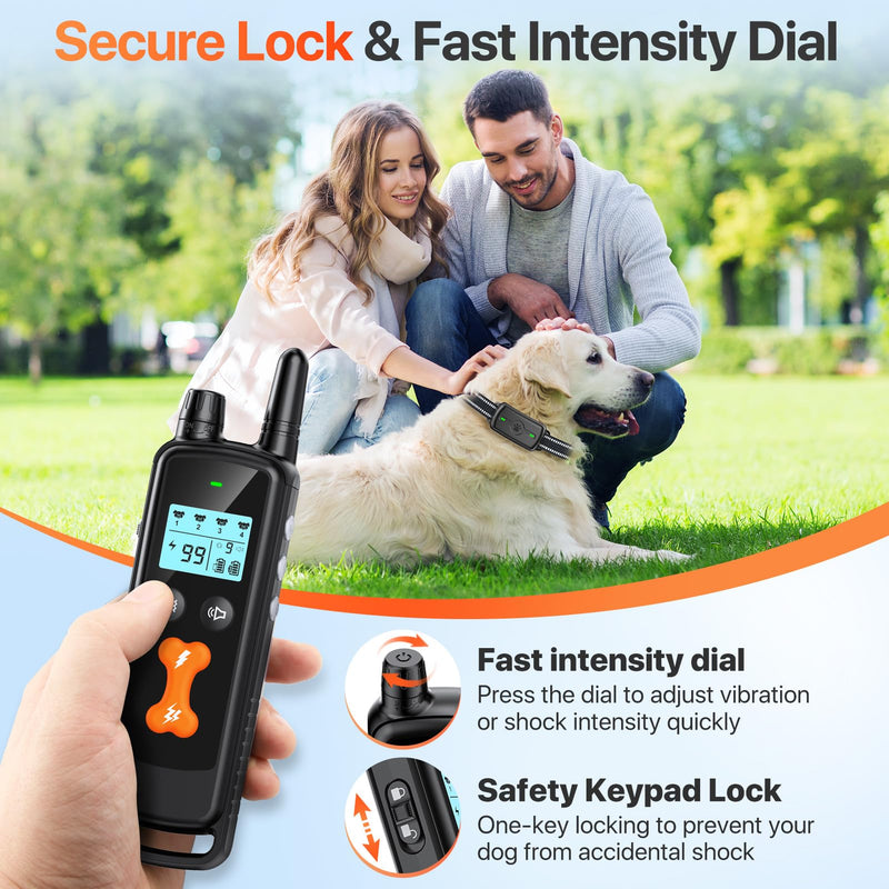 Dog Training Collar, Dog Shock Collar with Remote Control, Electric Shock Collar with 4 Training Modes, IP68 Waterproof Rechargeable e Collar for Large Medium Dogs with Beep Shock and Security Lock Black - PawsPlanet Australia