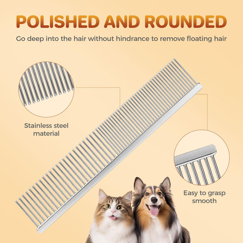 7.5 Inch Professional Stainless Steel Pet Grooming Comb for Dogs & Cats, Wide & Dense Teeth for Removing Tangles, Knots,Undercoat,Flea,Excess Hair, Rounded Corners Design for Safe,Metal Dematting Tool Silver Fine/Coarse - PawsPlanet Australia