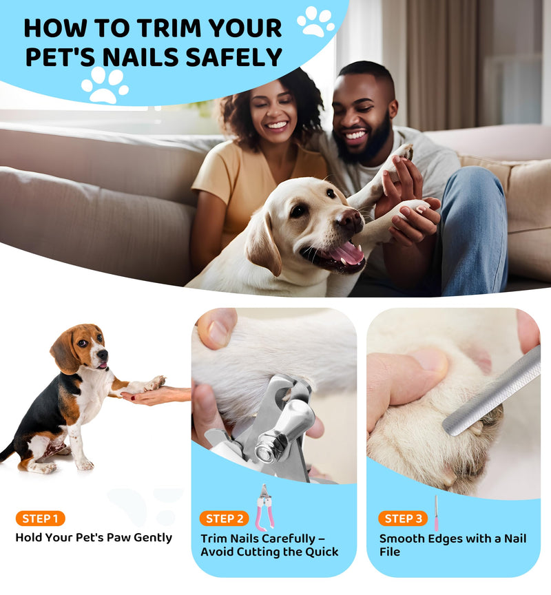 Pet Nail Clippers and Trimmers for Dogs and Cats, Professional Grooming Tool with Safety Guard, Sharp Blades, Free Nail File, Avoid Overcutting, Suitable for Small and Large Pets (Pink) Pink - PawsPlanet Australia