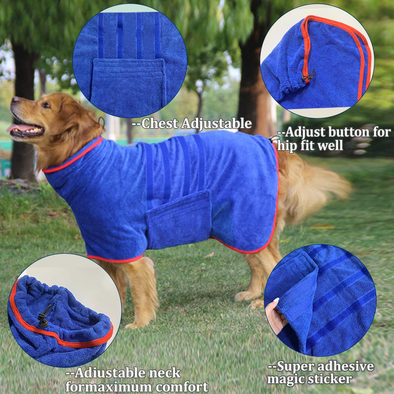 Dog Drying Coat - Fast Drying Dog Towel Robe - Microfiber Super Absorbent Pet Bathrobe, Adjustable Collar & Belly Strap Fast Drying Coat Pet Dog Cat Bath Robe Towel XX-Large Grey
