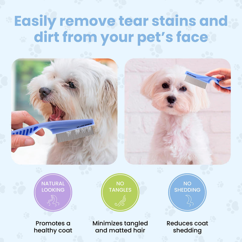 We Love Doodles Flea Comb for Dogs and Metal Dog Grooming Comb | Dog Face Comb | Fine Tooth Tear Stain Remover Metal Comb | Removes Tangles & Matts | Dematting Pet Combs | Detangler For Matted Hair - PawsPlanet Australia