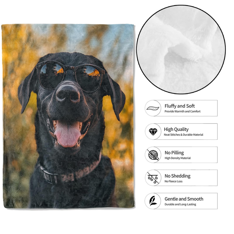 Cool Black Lab Throw Blanket, 50x60in, Soft, Lightweight Flannel, Funny Dog with Sunglasses and Summer Vibes Blankets, Gifts for Pet Owners, for Home Living Room Decor