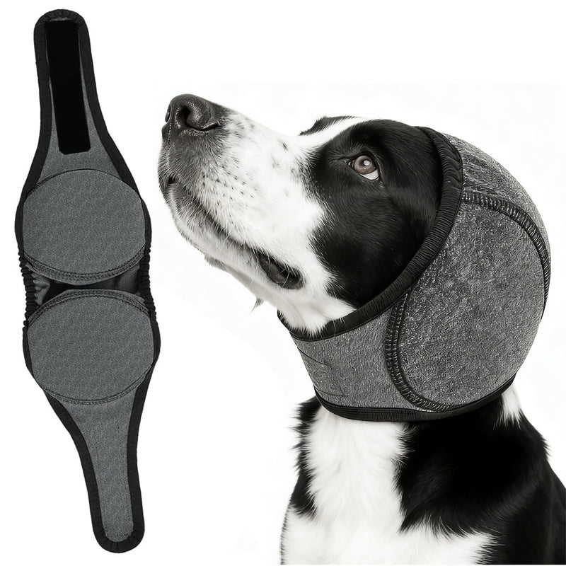 Dog Calming Ear Wraps, Waterproof Adjustable Dog Snood Ear Protectors Comfortable Noise Protection Ear Cover Muffs for Pet Bath Grooming Swimming Thunder Fireworks (Gray, M)