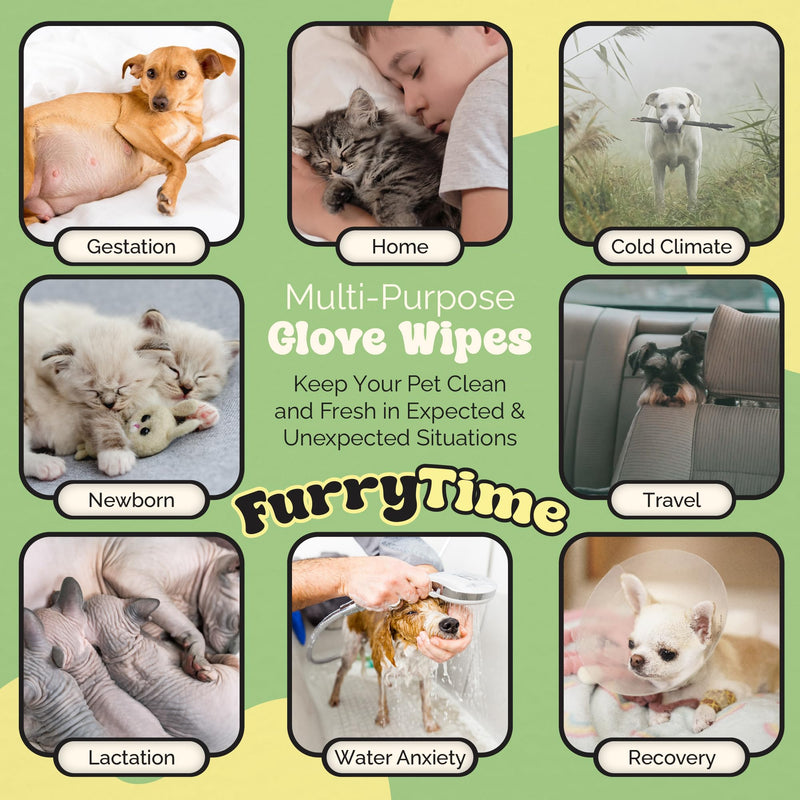 FURRYTIME Pet Cleaning Glove Wipes for Dogs & Cats, 30 Gloves, Hypoallergenic Pet Wipes Disposable No-Rinse Grooming, Extra Thick Bathing Wipes, Pet Dry Cleaning Paws, Coat, Ears, Eye Area, Butt - PawsPlanet Australia