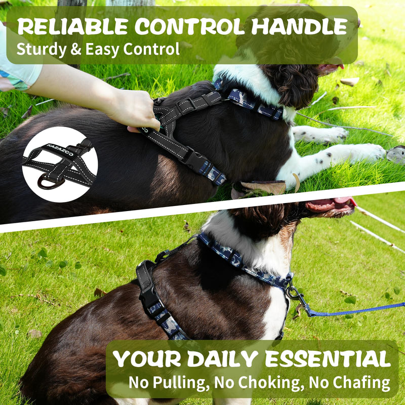No-Pull Harness,Y-Shaped Design,Buckle-Neck Balance Harness with Reflective Stitching, Ideal for Dog Training and Night Walking, Padded Handle, Durable High-Tensile Nylon-Blue Camo-L Blue Camo L - PawsPlanet Australia
