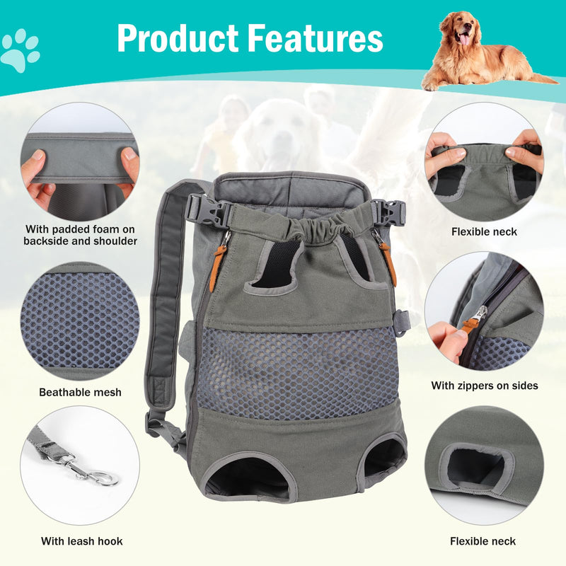 Dog Carrier Backpack - Legs Out Front - Facing Pet Carrier Backpack for Small Medium Large Dogs, Airline Approved Handsa - Canvas Mesh Free Cat Travel Bag Grey New - PawsPlanet Australia